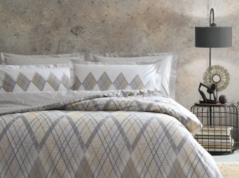 Puffy �ift Ki�ilik Sineri Rnf Bask�l� Nevresim Tak�m� - Gri